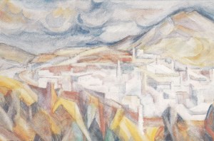 Maroc,-la-vieille-ville-de-Fez-aquarelle-1969