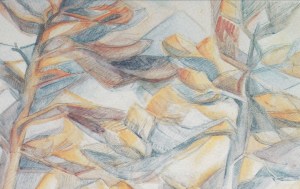 Mirmande,-les-deux-pins-maritimes-aquarelle-1958